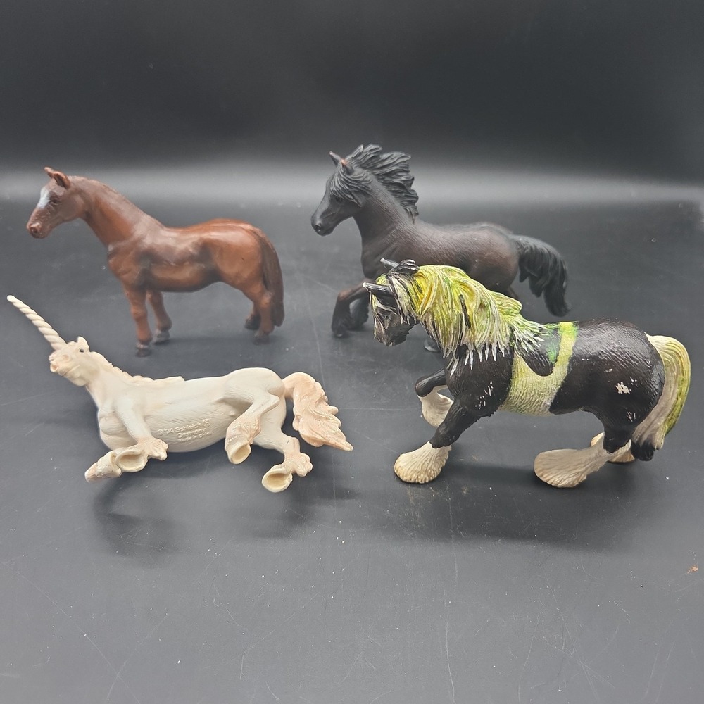 Lot of 4 Schleich Horse Figures - Retired Pinto, Unicorn, Stallion & Mare